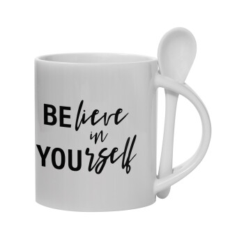 Believe in your self, Ceramic coffee mug with Spoon, 330ml (1pcs)