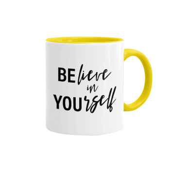 Believe in your self, Mug colored yellow, ceramic, 330ml