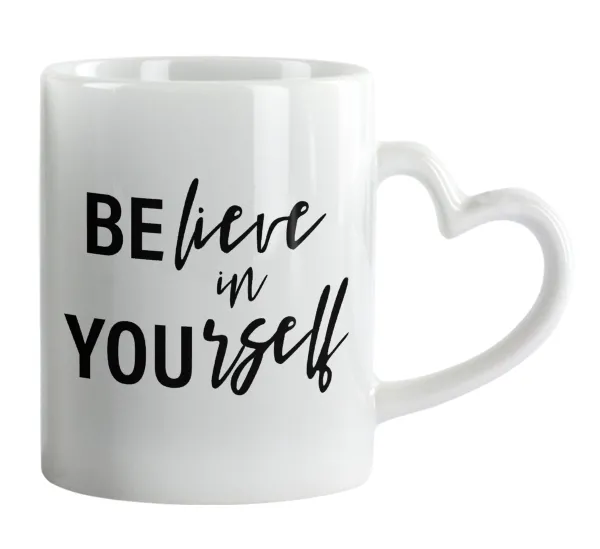 Believe in your self — Κούπα καρδιά χερούλι λευκή, κεραμική, 330ml