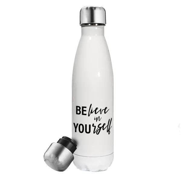 Believe in your self — Metal mug thermos White (Stainless steel), double wall, 500ml