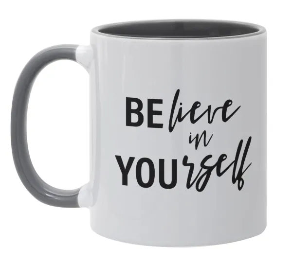 Believe in your self — Κούπα χρωματιστή γκρι, κεραμική, 330ml