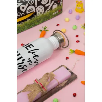 Believe in your self, Πασχαλινή Λαμπάδα με παγούρι μεταλλικό (620ml, stainless steel) & κερί αρωματικό πλακέ (30cm) (ΡΟΖ)