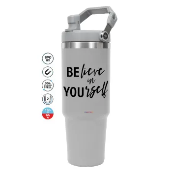Believe in your self, ΓΚΡΙ χρώματος Θερμός Ανοξείδωτο 890ml (30oz) με χερούλι