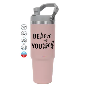 Believe in your self, ΡΟΖ χρώματος Θερμός Ανοξείδωτο 890ml (30oz) με χερούλι