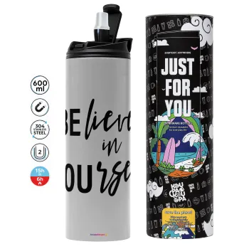 Believe in your self, Tumbler ποτήρι θερμό ΓΚΡΙ από ανοξείδωτο ατσάλι 600ml