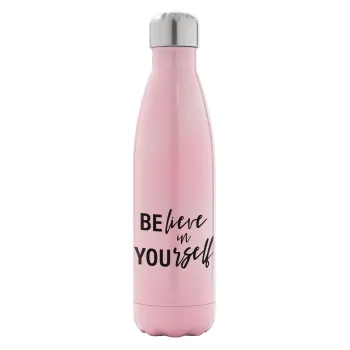 Believe in your self, Metal mug thermos Pink Iridiscent (Stainless steel), double wall, 500ml