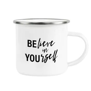 Believe in your self, Metallic enamel cup white 360ml