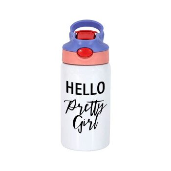 Hello pretty girl, Παιδικό παγούρι θερμό, ανοξείδωτο, με καλαμάκι ασφαλείας, ροζ/μωβ (350ml)
