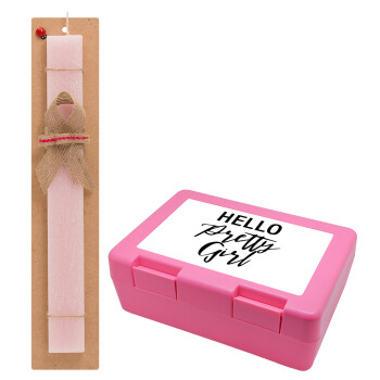 Hello pretty girl, Easter Set, children's snack container PINK & scented flat Easter candle (30cm) (PINK)
