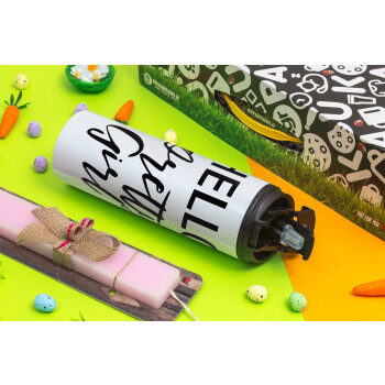 Hello pretty girl, Easter candle,Travel Tumbler 2 Lids, with metal straw & cleaning brush & aromatic flat candle (30cm) (PINK)