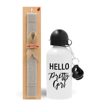 Hello pretty girl, Easter Set, metallic aluminum water bottle (500ml) & aromatic flat Easter candle (30cm) (GRAY)