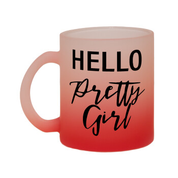 Hello pretty girl, Κούπα γυάλινη δίχρωμη με βάση το κόκκινο ματ, 330ml