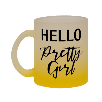 Hello pretty girl, Κούπα γυάλινη δίχρωμη με βάση το κίτρινο ματ, 330ml