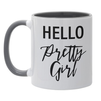 Hello pretty girl, Mug colored grey, ceramic, 330ml