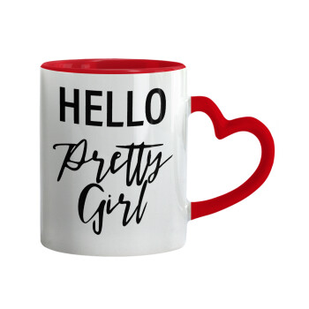 Hello pretty girl, Mug heart red handle, ceramic, 330ml