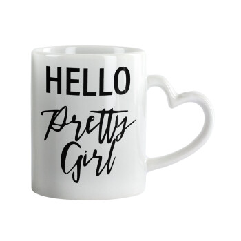 Hello pretty girl, Mug heart handle, ceramic, 330ml