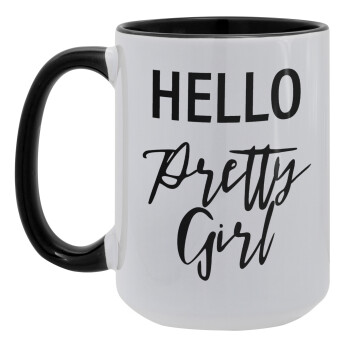 Hello pretty girl, Κούπα Mega 15oz, κεραμική Μαύρη, 450ml