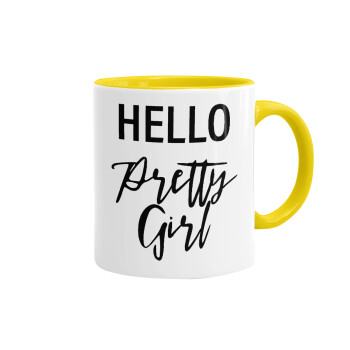 Hello pretty girl, Mug colored yellow, ceramic, 330ml