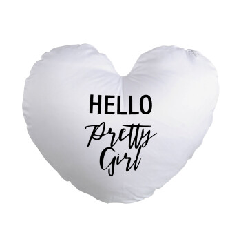 Hello pretty girl, Μαξιλάρι καναπέ καρδιά 40x40cm περιέχεται το  γέμισμα