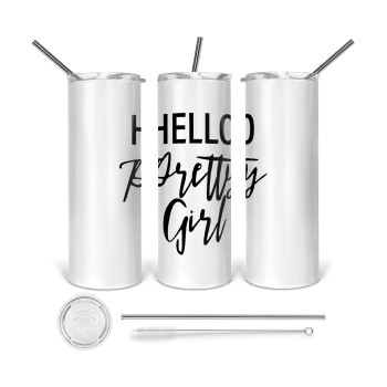Hello pretty girl, Tumbler stainless steel 600ml, with metal straw & cleaning brush