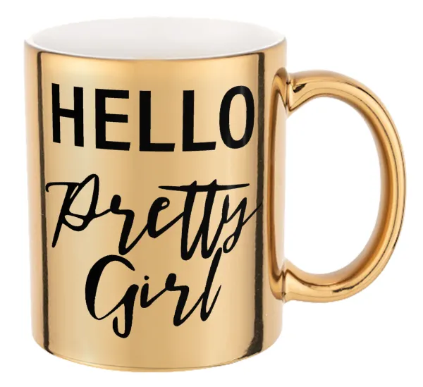 Hello pretty girl — Mug ceramic, gold mirror, 330ml