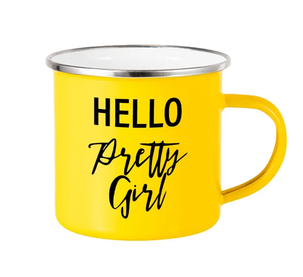 Hello pretty girl — Yellow Enamel Metallic Cup 360ml