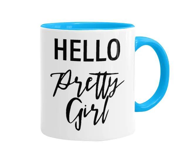 Hello pretty girl — Κούπα χρωματιστή γαλάζια, κεραμική, 330ml