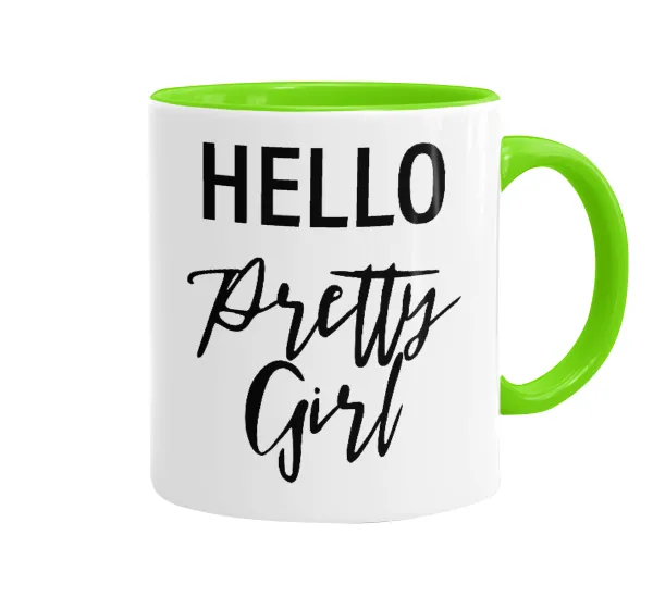 Hello pretty girl — Κούπα χρωματιστή βεραμάν, κεραμική, 330ml