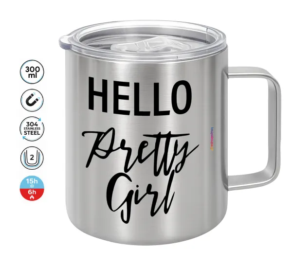 Hello pretty girl — Double-walled stainless steel mug 300ml with temperature-retaining lid