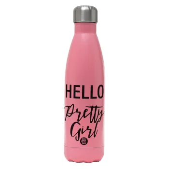 Hello pretty girl, Metal mug thermos Pink Mat (Stainless steel), double wall, 500ml