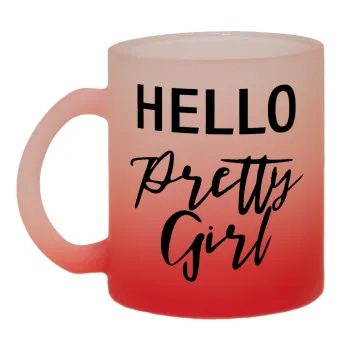 Hello pretty girl, Κούπα γυάλινη δίχρωμη με βάση το κόκκινο ματ, 330ml