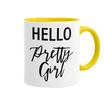 Hello pretty girl, Mug colored yellow, ceramic, 330ml