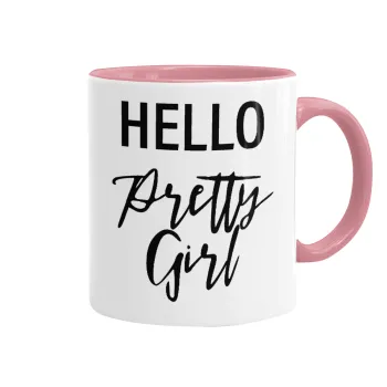 Hello pretty girl, Κούπα χρωματιστή ροζ, κεραμική, 330ml