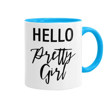 Hello pretty girl, Κούπα χρωματιστή γαλάζια, κεραμική, 330ml