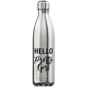 Hello pretty girl, Inox (Stainless steel) hot metal mug, double wall, 750ml