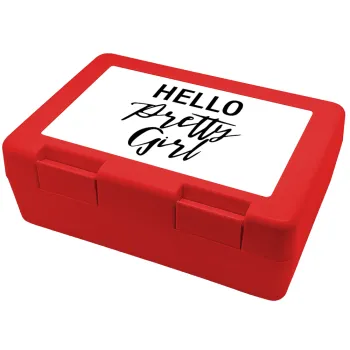 Hello pretty girl, Children's cookie container RED 185x128x65mm (BPA free plastic)
