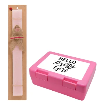 Hello pretty girl, Easter Set, children's snack container PINK & scented flat Easter candle (30cm) (PINK)