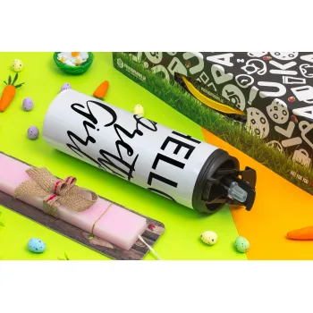 Hello pretty girl, Πασχαλινή Λαμπάδα με Travel Tumbler θερμό με διπλό καπάκι (600ml, BPA free) & κερί αρωματικό πλακέ (30cm) (ΡΟΖ)