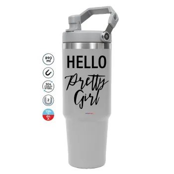 Hello pretty girl, ΓΚΡΙ χρώματος Θερμός Ανοξείδωτο 890ml (30oz) με χερούλι