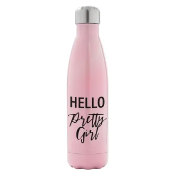 Hello pretty girl, Metal mug thermos Pink Iridiscent (Stainless steel), double wall, 500ml
