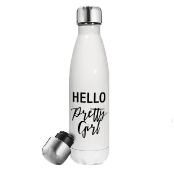 Hello pretty girl, Metal mug thermos White (Stainless steel), double wall, 500ml