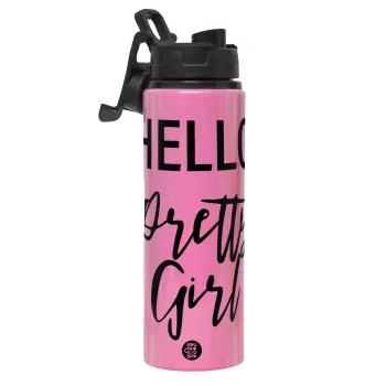 Hello pretty girl, Μεταλλικό παγούρι νερού με καπάκι ασφαλείας, αλουμινίου 850ml