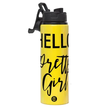 Hello pretty girl, Μεταλλικό παγούρι νερού με καπάκι ασφαλείας, αλουμινίου 850ml