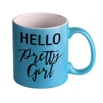 Hello pretty girl, Κούπα Σιέλ Glitter που γυαλίζει, κεραμική, 330ml