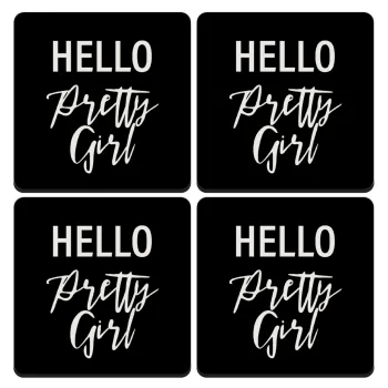 Hello pretty girl, ΣΕΤ 4 Σουβέρ ξύλινα τετράγωνα (9cm)