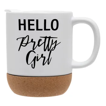 Hello pretty girl, Κούπα, κεραμική με βάση φελού και καπάκι (ΜΑΤ), 330ml