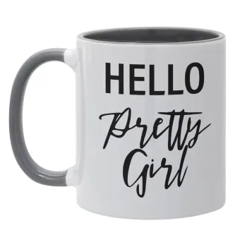Hello pretty girl, Κούπα χρωματιστή γκρι, κεραμική, 330ml