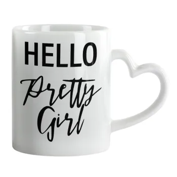 Hello pretty girl, Mug heart handle, ceramic, 330ml