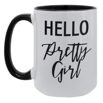 Hello pretty girl, Κούπα Mega 15oz, κεραμική Μαύρη, 450ml