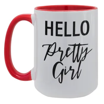 Hello pretty girl, Κούπα Mega 15oz, κεραμική Κόκκινη, 450ml